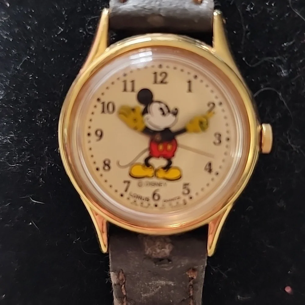 Vintage Disney Gold Mickey Mouse Watch with Black Strap